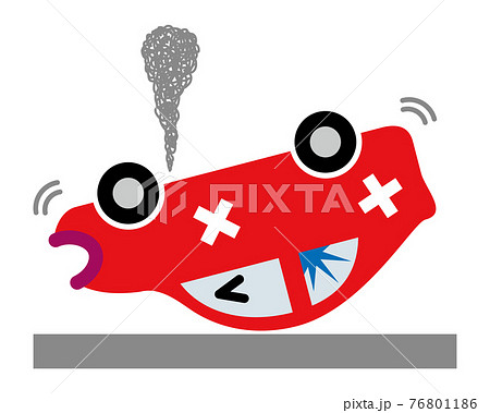事故でひっくり返った自動車 漫画風ベクターイラストのイラスト素材