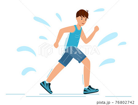 Young guy runs in training and sweats. Man is Jogging on a white background. 76802742
