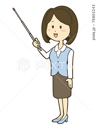 指示棒を持つ笑顔の制服姿の女性のイラストのイラスト素材