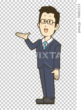 手の平を上に向け案内するスーツの男性のイラストのイラスト素材