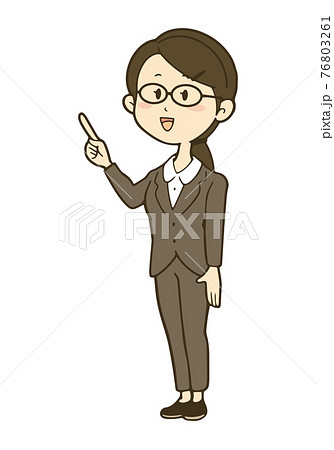 指をさして案内するパンツスーツの女性のイラストのイラスト素材