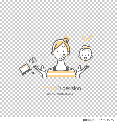 泣く泣く出産かキャリアの取捨選択をする女性　シンプルでおしゃれな線画イラスト 76803979