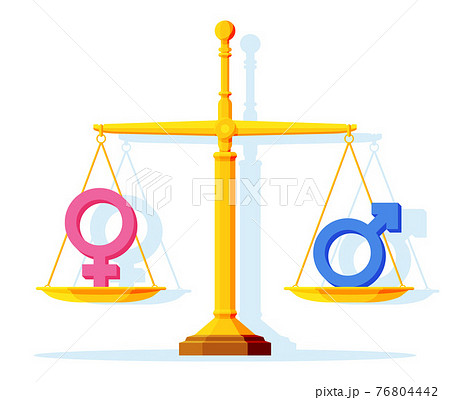 Pink and blue gender symbol balanced on weight. 76804442
