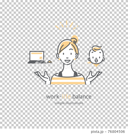 ワークライフバランス　女性　シンプルでお洒落な線画イラスト素材 76804506