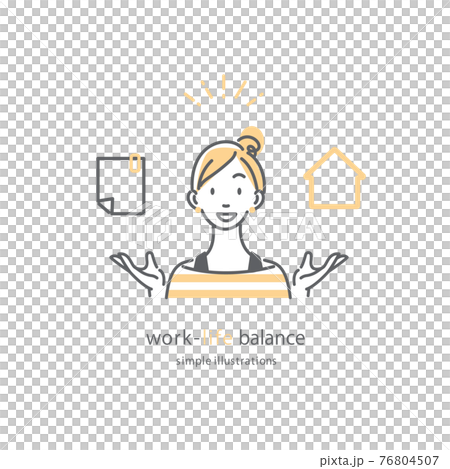 工作生活平衡女性簡約時尚線描插畫素材 76804507