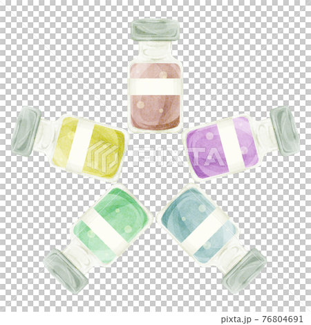 Vaccine hand-painted watercolor style illustrations lined up in a vial Vaccine hand-painted watercolor style illustrations lined up in a vial 76804691