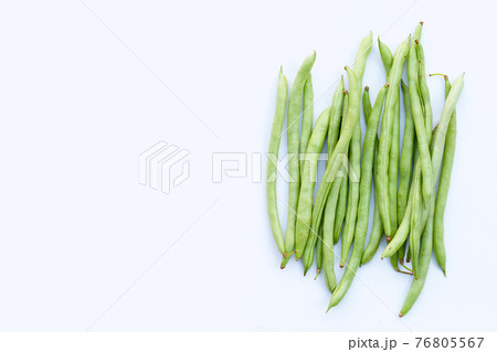 Green beans on white background. Copy space Green beans on white background. Copy space 76805567