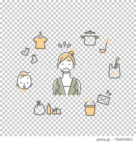 一幅簡單而時尚的線條畫插圖,描繪了一位正在努力平衡工作、家務和育兒的女性 一幅簡單而時尚的線條畫插圖,描繪了一位正在努力平衡工作、家務和育兒的女性 76805661