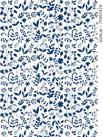 北欧風 植物シルエット 紺色 パターン 縦のイラスト素材