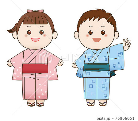 浴衣の女の子と男の子のイラスト素材