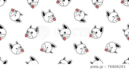 Dog Seamless Pattern French Bulldog Smile Head のイラスト素材