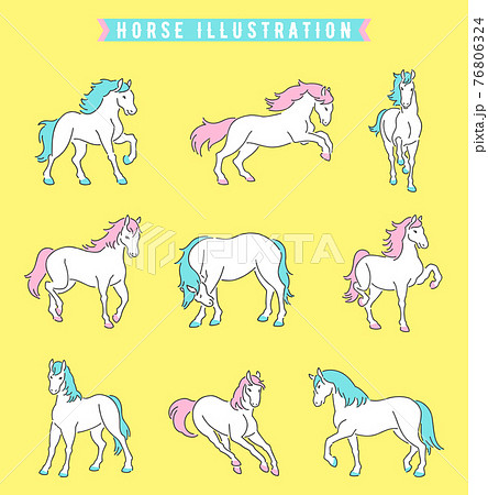 手描き風の馬のイラストセットのイラスト素材
