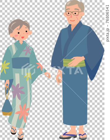 浴衣を着たシニアカップル 76806541