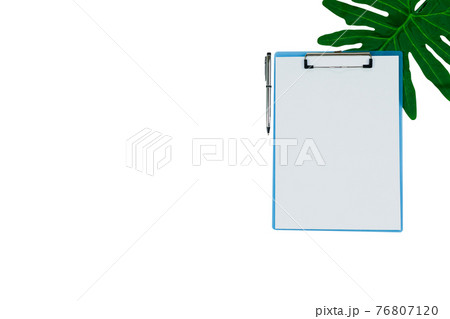 Clipboard with empty white paper, pen isolated on white background. Clipboard with empty white paper, pen isolated on white background. 76807120