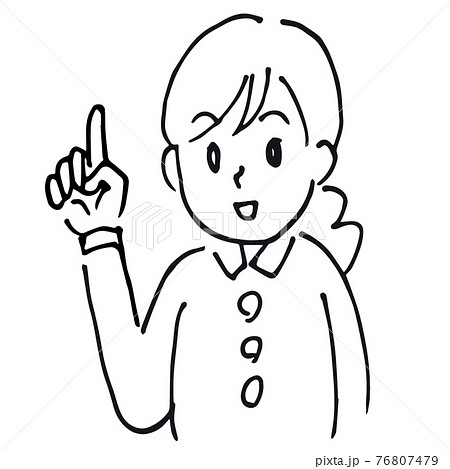 人差し指を立てる女性の上半身 手描き風線画 のイラスト素材