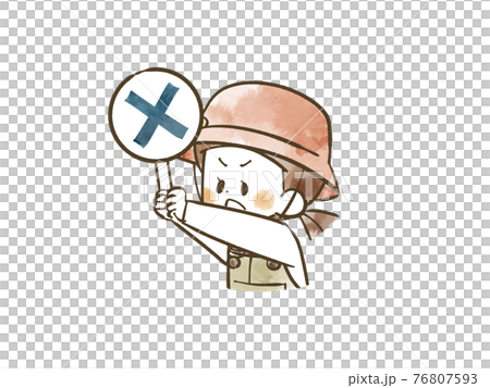 A girl in outdoor wear holding a cross tag A girl in outdoor wear holding a cross tag 76807593