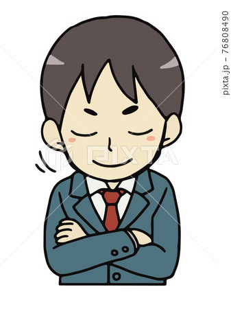 腕を組み頷く笑顔の男子学生のバストアップのイラスト素材 腕を組み頷く笑顔の男子学生のバストアップのイラスト素材