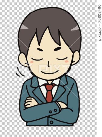 腕を組み頷く笑顔の男子学生のバストアップのイラスト素材