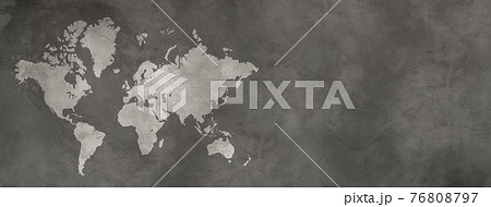 World map on black concrete wall background. Horizontal banner World map on black concrete wall background. Horizontal banner 76808797