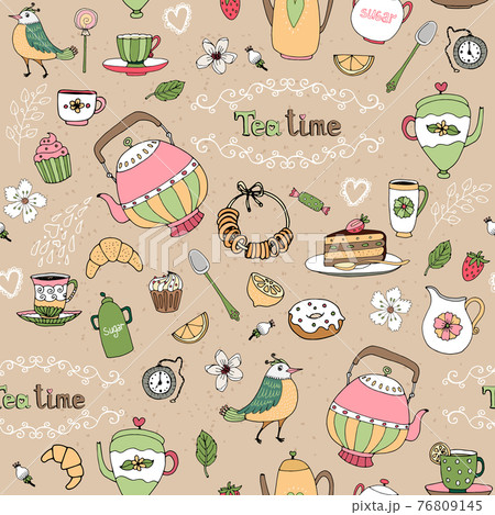 Afternoon Tea Seamless Background Patternのイラスト素材