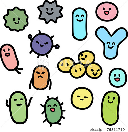 細菌 バクテリアのキャラクターのイラストセットのイラスト素材