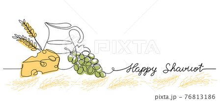 happy Shavuot vector web banner background. One continuous line drawing illustration with lettering happy Shavuot happy Shavuot vector web banner background. One continuous line drawing illustration with lettering happy Shavuot 76813186