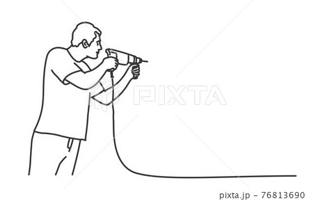 Strong man drills a wall. 76813690