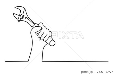Human hand holding plumbing wrench. Human hand holding plumbing wrench. 76813757