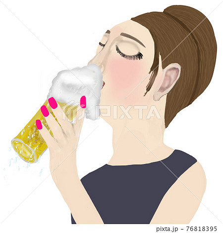 ビールをおいしそうに飲む女性のイラスト素材