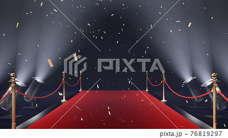 3d render red carpet with confetti and volume light 76819297
