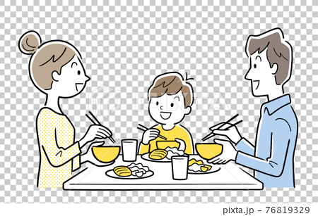 ベクターイラスト素材：食卓を囲んで食事する家族 76819329