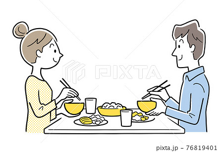ベクターイラスト素材 テーブルで食事する夫婦 カップルのイラスト素材