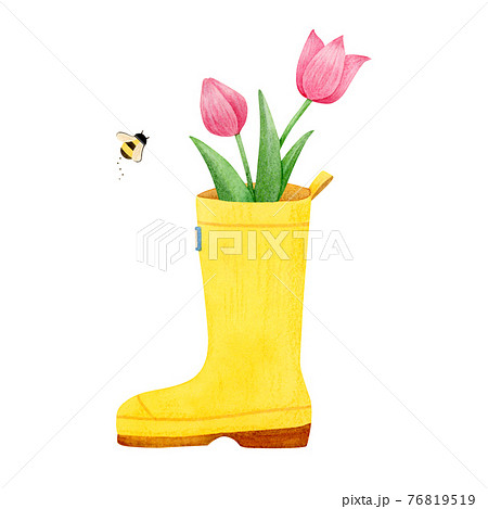 手描き水彩｜長靴とチューリップのイラスト 76819519