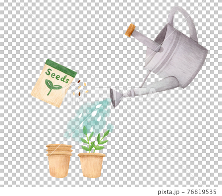 手描き水彩｜ジョウロで水やり　家庭菜園　園芸　イラスト 76819535