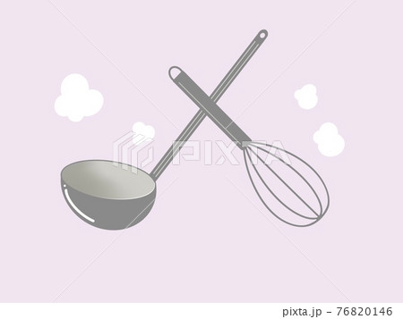 調理器具のお玉と泡立て器のイラスト素材