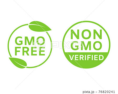 GMO free icons. Non GMO labels. Healthy organic food concept. No GMO design elements for tags, product packag, food symbol, emblems, stickers. Healthy, eco, vegan, bio. Vector illustration 76820241