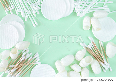Frame of organic skin care products pads cotton swabs silkworm cocoons Frame of organic skin care products pads cotton swabs silkworm cocoons 76822355