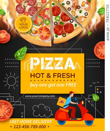 Realistic Detailed 3d Pizza Ads Banner Concept Poster Card. Vector 76822750