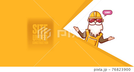 Site under construction orange web landing page design concept with funny worker and laptop. 76823900