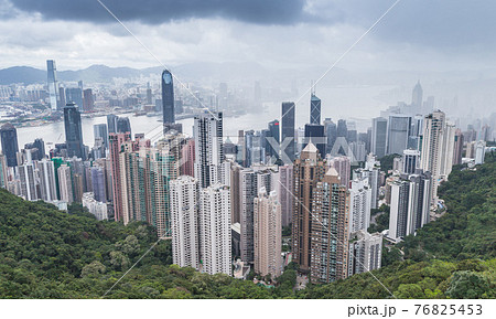Hong Kong skyline, aerial city view in a cloudy day 76825453