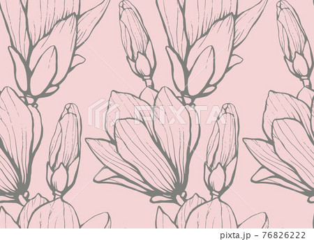 Seamless pattern with hand drawn magnolia flower. Vector illustration. Botanical pattern for textiles and wallpapers Seamless pattern with hand drawn magnolia flower. Vector illustration. Botanical pattern for textiles and wallpapers 76826222