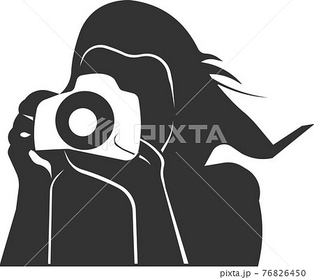 The icon of a girl taking pictures with a camera. The icon of a girl taking pictures with a camera. 76826450