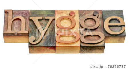 hygge word in wood type 76826737
