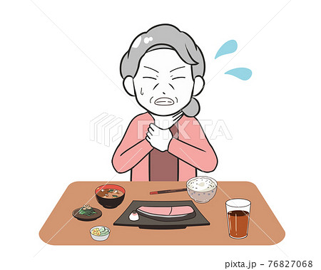 食事中のどに詰まらせる 高齢女性のイラスト素材
