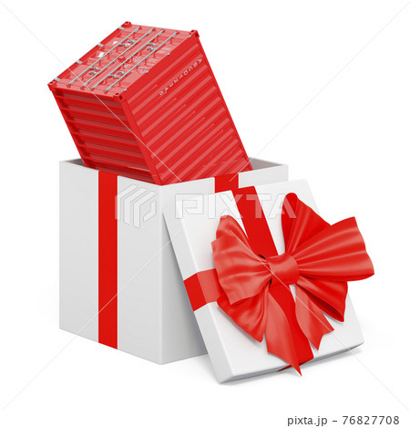 Cargo container inside gift box, 3D rendering Cargo container inside gift box, 3D rendering 76827708