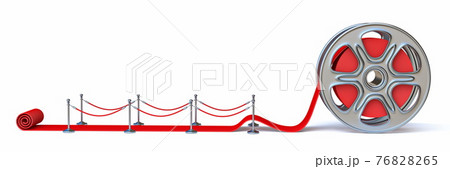 Cinema film roll and red carpet Side view 3D Cinema film roll and red carpet Side view 3D 76828265