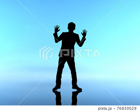 驚く男性シルエット黒　CGイラスト横 76830029