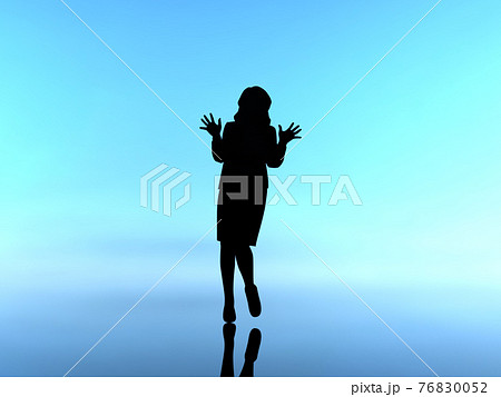 驚く女性シルエット黒 CGイラスト横 驚く女性シルエット黒 CGイラスト横 76830052