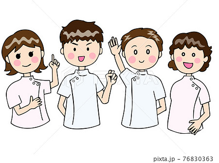 並んでポーズを取る医療従事者たちのイラスト素材