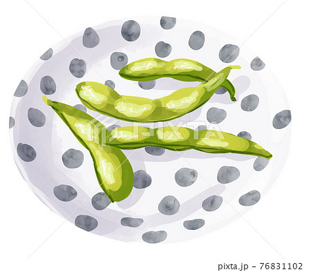 手描き水彩の枝豆と豆皿のイラスト 塗りのみのイラスト素材